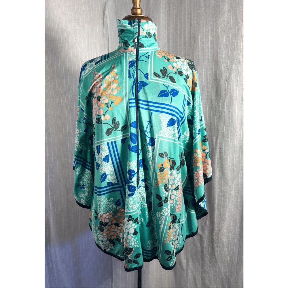 Mademoiselle Cape 70's Vintage Coastal Grandmother Floral Green and Blue Cape